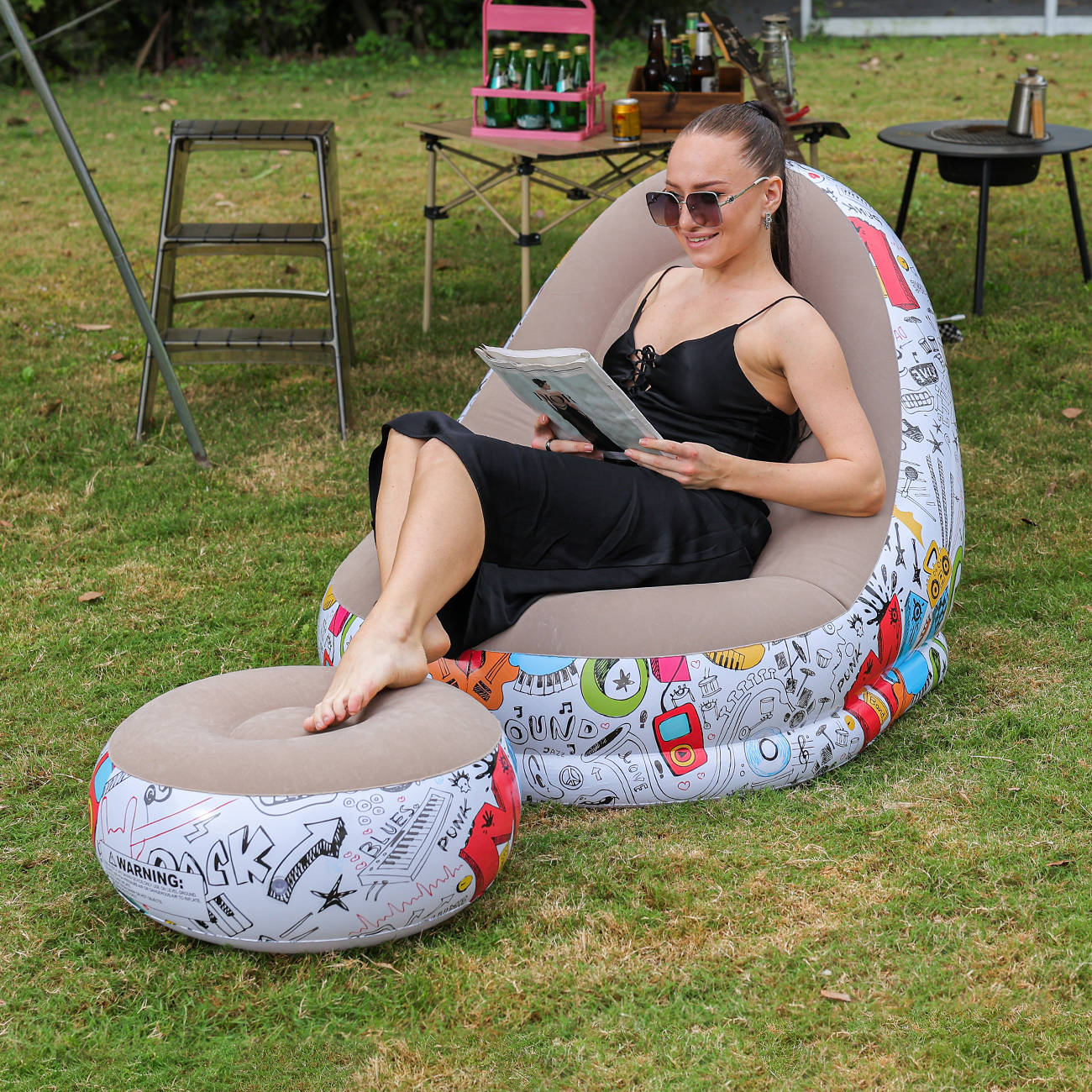 Bonsai Garden Bench - 1PC Inflatable Lounger Chair with Ottoman,